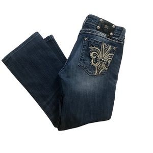 Miss Me Women's Mid-Rise Stripped Fleur De Lis Boot Cut Jeans JP5182B5
